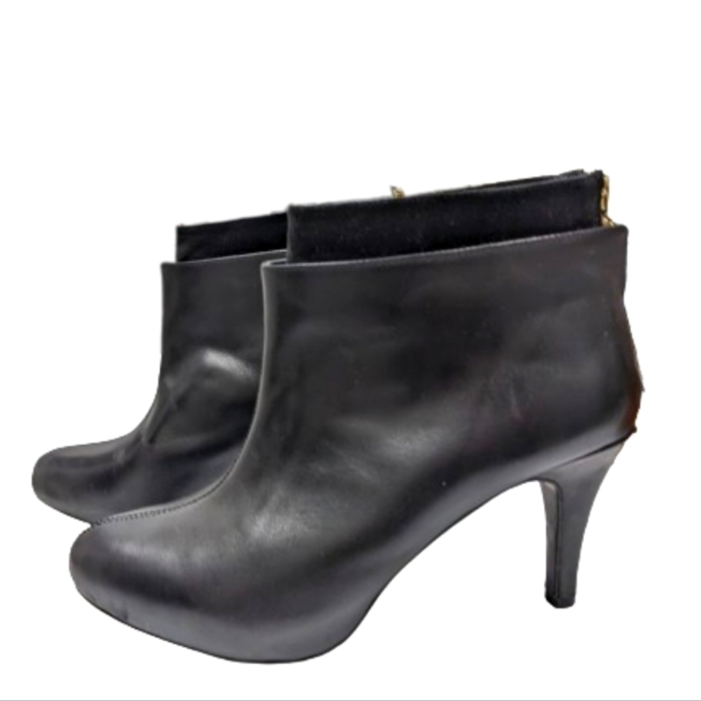 MTNY Me too New York Mystic women's black gold heeled ankle booties size 8 ½ M